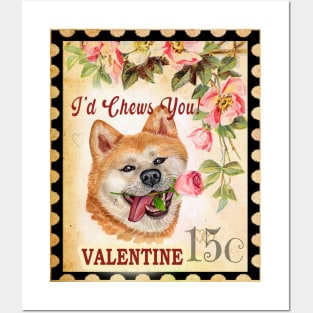 Akita inu Vintage Valentine Funny Dog With Rose Posters and Art